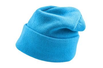 1 blue woolen cap isolated on transparent  background PNG cut out