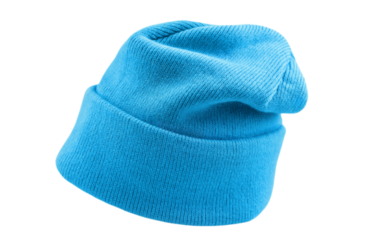 1 blue woolen cap isolated on transparent  background PNG cut out