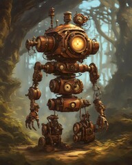 Fototapeta na wymiar Wood and metal steampunk robot