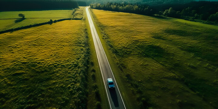 Road traffic from a bird's eye view of the countryside . Generative Ai
