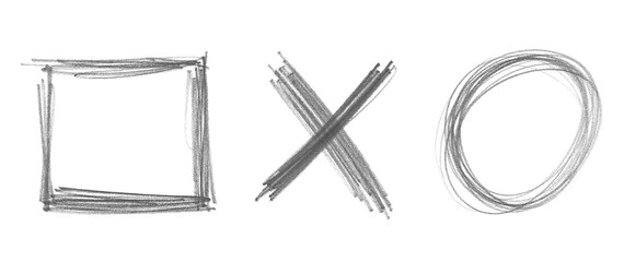 Grunge set shapes, pencil isolated on white 