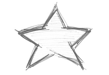 Grunge star graphite pencil texture isolated on white  