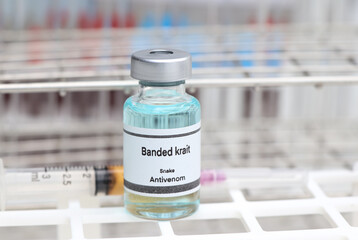 Banded krait, Snake antivenoms in a vial, Serum for injection to prevent venom from snake bites