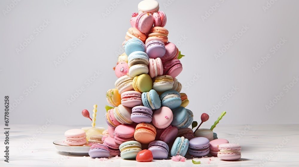Poster a pile of macaroni of different colours and cheese arranged in a pyramid
