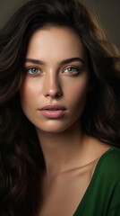 Naklejka premium Young Model Portrait with Green Eyes and Brown Hair - Generative Ai