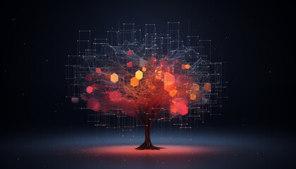 Minimalistic wallpaper. Digital tree of knowledge. concept of IT, Digitization and graph analysis. 