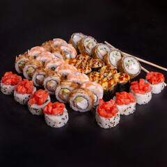 Sushi set on slate plate