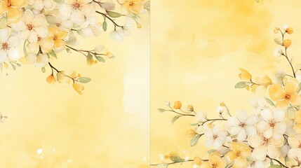  a watercolor painting of white and yellow flowers on a yellow background with a place for your text or image.