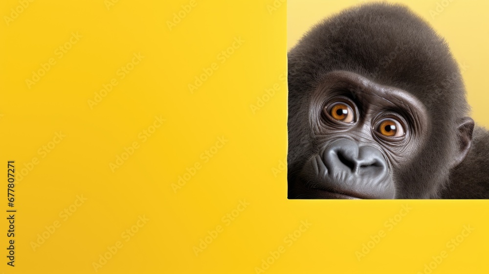 Aufkleber a close up of a monkey's face with one eye open and the other half of its face with a surprised look