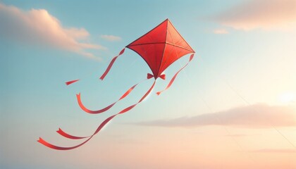 Serene Sky with Red Kite - obrazy, fototapety, plakaty