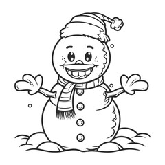 snowman with a Santa Claus hat _ a snowman with Christmas tree _ outline artwork _ funny cartoon _ vector illustration