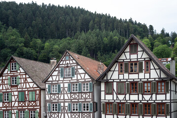 Traditional facades of Schiltach in Black Forest, Germany.