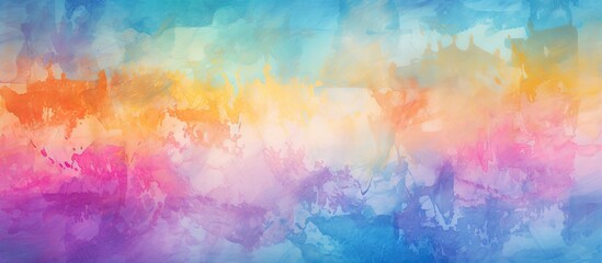 The abstract artist carefully crafted the vibrant rainbow pattern by blending watercolor paint on the canvas creating a visually stunning texture that combined the ethereal qualities of the - obrazy, fototapety, plakaty