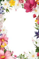 Stunning, colorful flower border with ample white space, a perfect template for cards, wedding invites, and diverse graphic designs.