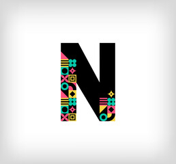 Creative letter N. Logo from capital letters with geometric shapes. Creative education colorful graphic. Vector