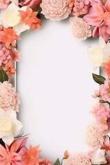 Stunning, colorful flower border with ample white space, a perfect template for cards, wedding invites, and diverse graphic designs.