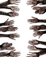 Many hands of dead scary zombies