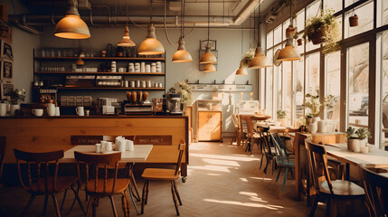 Charming Cozy Coffee Shop with Vintage Decor, Enhanced with Soft and Muted Tones to Evoke a Nostalgic and Inviting Atmosphere