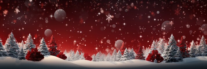 Christmas background with snowflakes and fir , winter holidays design in white and red colors, banner