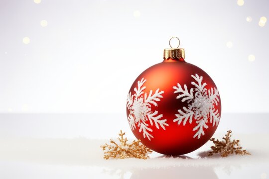 Beautiful red Christmas tree ball close-up, Merry Christmas and Happy New Year, holiday card