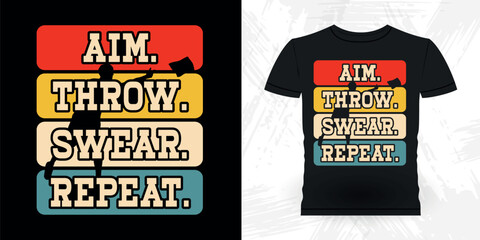 Aim Throw Swear Repeat Funny Cornhole Player Retro Vintage Cornhole T-shirt Design