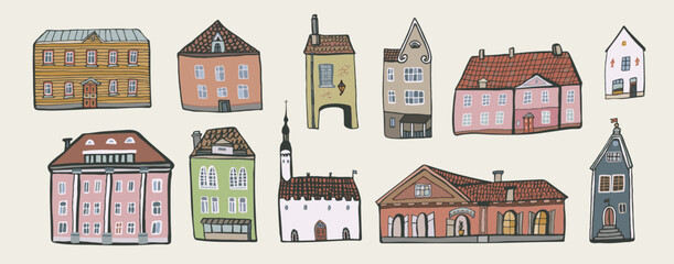 European houses vector illustartions set.