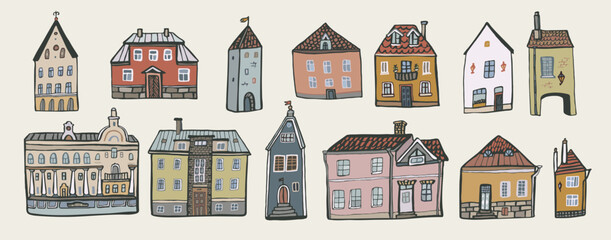 European houses vector illustartions set.
