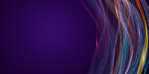 Vivid purple backdrop, intertwining colorful lines. dynamic, modern illustration. Ideal for web...