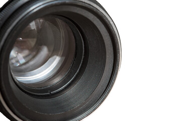 Manual photo lens on a white background, isolated. Photography equipment.