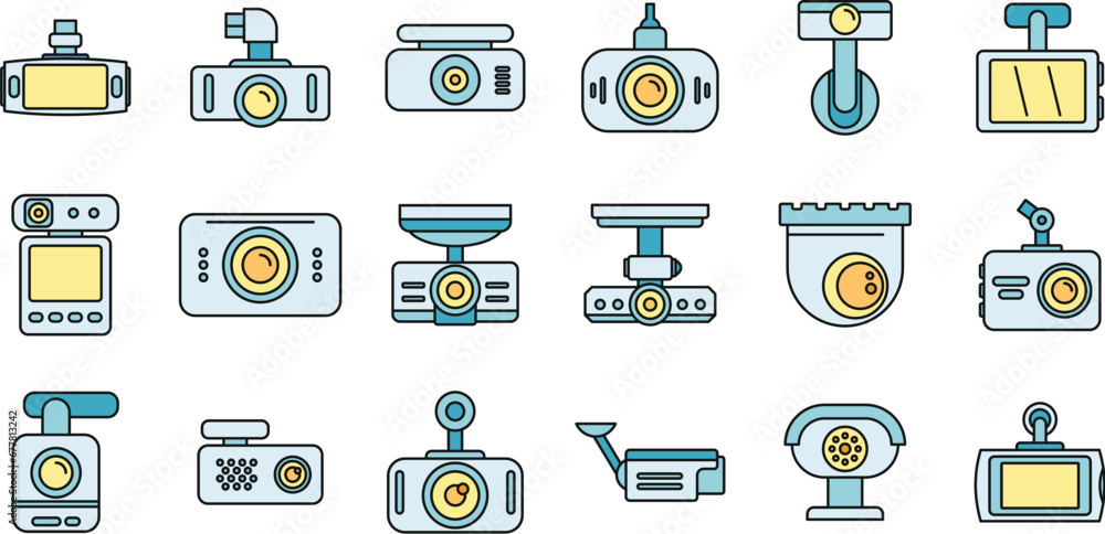 Aufkleber digital dvr icons set. outline set of digital dvr vector icons thin line color flat on white