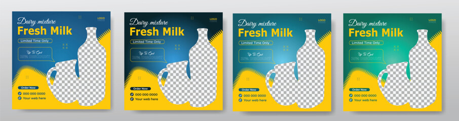 Dairy farm products milk sale social media post template for modern marketing business and national milk day sales promotion - obrazy, fototapety, plakaty