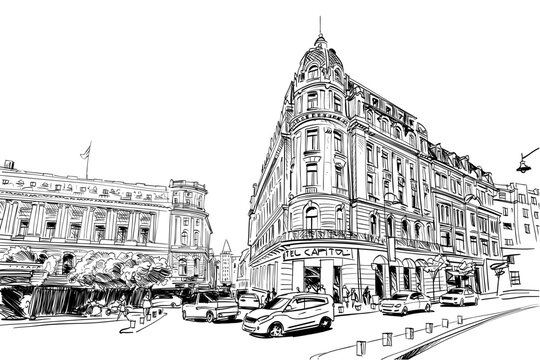 Bucharest. Romania. Hand drawn city sketch. Vector illustration.