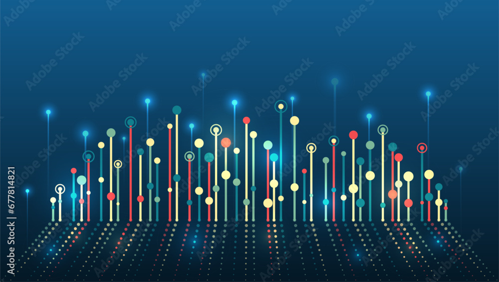 Fototapete Big data visualization. Futuristic network or business analytics. Structuring the flow of information. Data analytics concept. Sorting a large amount of data on a dark background.