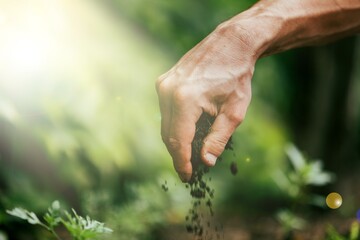 Farmer's hands and agriculture dark soil for plants