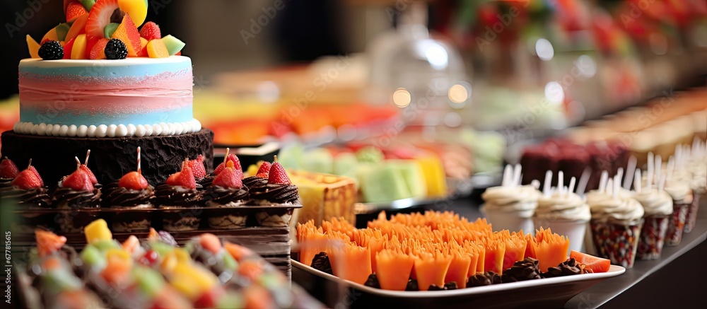Aufkleber the background of the party was decorated with a vibrant pattern and the tables were filled with del