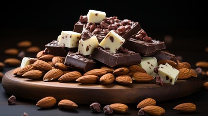Chocolate with brazil nuts and almonds. AI generate illustration