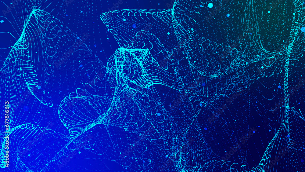 Poster digital technology background. wave of glowing points. futuristic background for presentation design