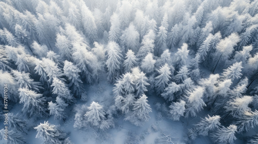 Poster a group of trees covered in snow in the middle of a forest with lots of trees covered in snow in the