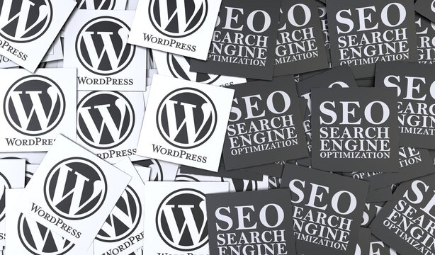 SEO & Wordpress, An open source web software - Wordpress social media background.