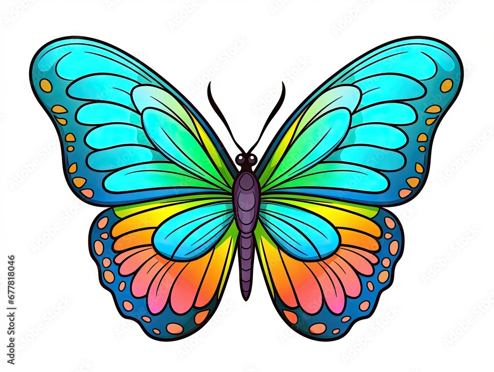 Poster a drawing of a colorful butterfly on a white background with a clipping path to the top of the image