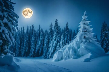 winter landscape with moon generated by AI technology	