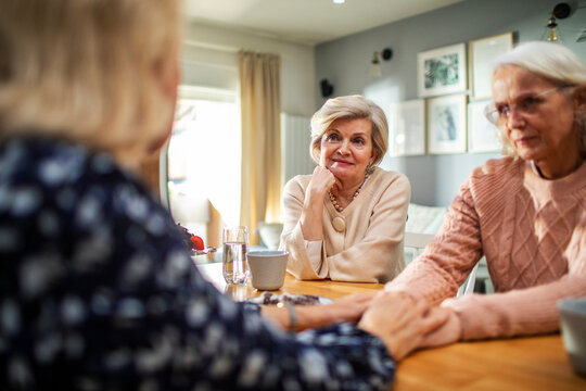 Senior Friends Enjoying a Conversation at Home