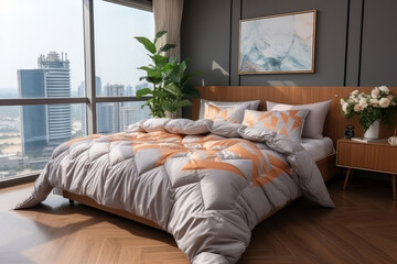 Blanket down comforter in luxury modern apartment. Generative AI