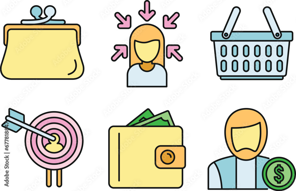Poster digital buyer icons set. outline set of digital buyer vector icons thin line color flat on white