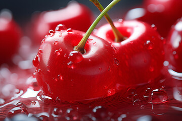 Close-up of maraschino cherries. Generative AI	
 - obrazy, fototapety, plakaty