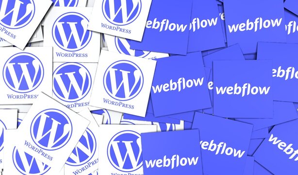 Wordpress & Webflow, An open source web software - Wordpress social media background.