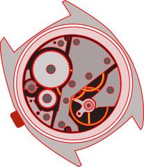 Wristwatch mechanism vector illustration top view