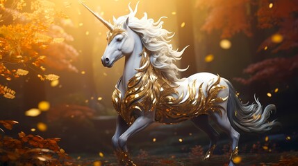 Obraz na płótnie Canvas Unicorn With Golden Armor