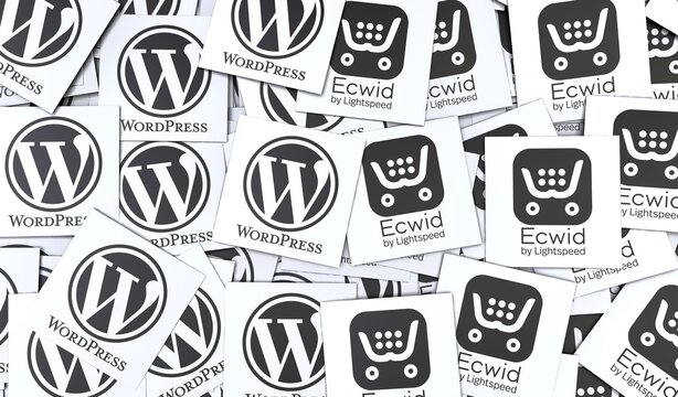 Wordpress & Ecwid, An open source web software - Wordpress social media background.