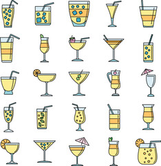Party cocktail icons set. Outline set of party cocktail vector icons thin line color flat on white